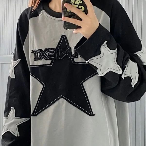 Siyah Raglan Kollu WLNEXT Star Uzun Kollu İnce Sweatshirt