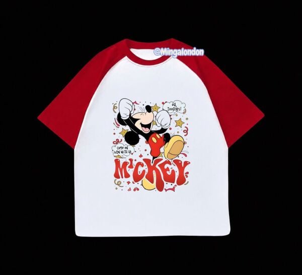Kırmızı Reglan Kol Mıckey Baskılı T-Shirt