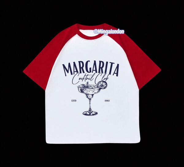 Kırmızı Reglan Kol Margarıta Baskılı T-Shirt