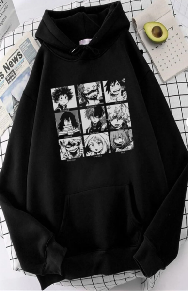 Touz My Hero Academia Kolaj Siyah Kapşonlu Sweetshirt
