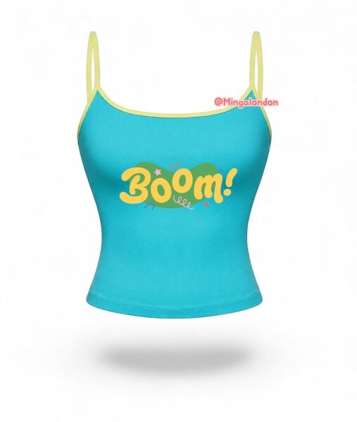 Mavi Boom Baskı Askılı Crop