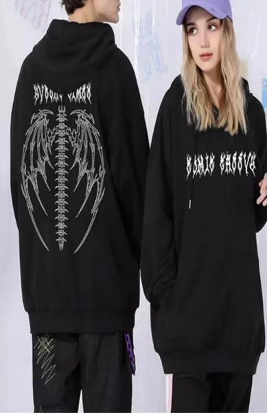 Touz Siyah Tribal Gothic Wings (Unisex) Kapşonlu