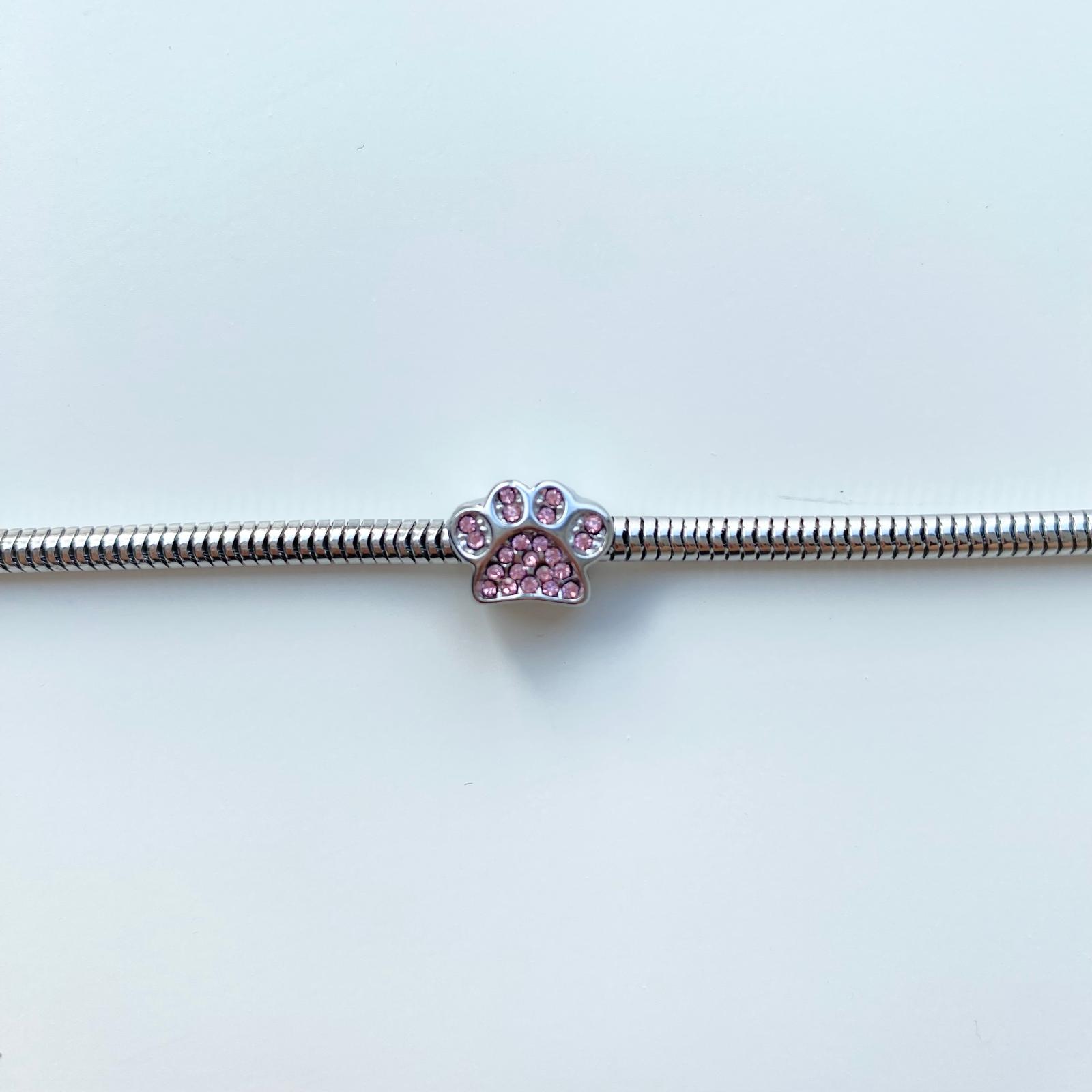 Pembe Taşlı Pati Çelik  Pandora Charm