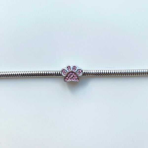 Pembe Taşlı Pati Çelik  Pandora Charm