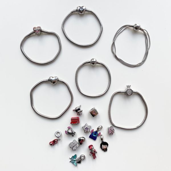 Pembe Taşlı Pati Çelik  Pandora Charm