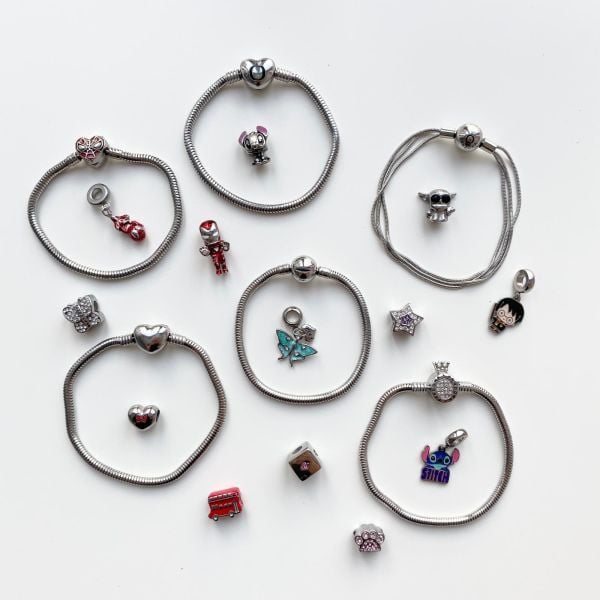 Pembe Taşlı Pati Çelik  Pandora Charm
