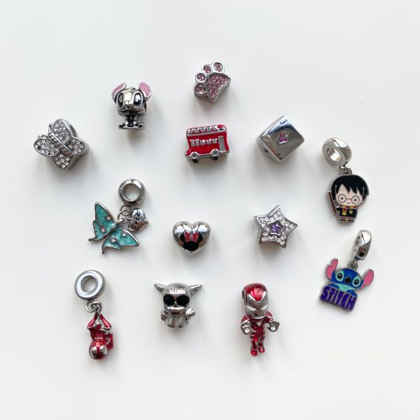 Pembe Taşlı Pati Çelik  Pandora Charm