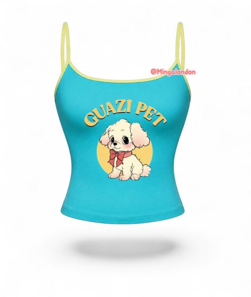 Mavi Guazi Pet Baskı Askılı Crop