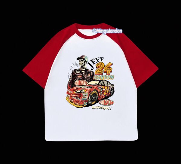 Kırmızı Reglan Kol Jeff 24 Gordon Baskılı T-Shirt