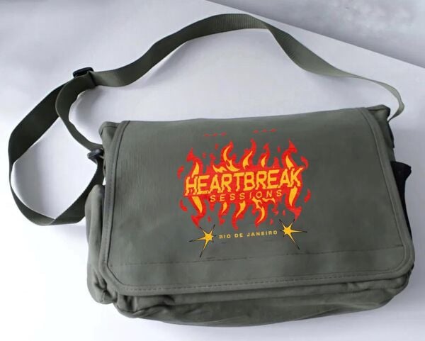 Haki Heart Break Sessıons Baskılı Postacı Çanta
