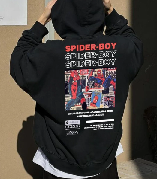 Unisex Spider Boy Sweatshirt Siyah