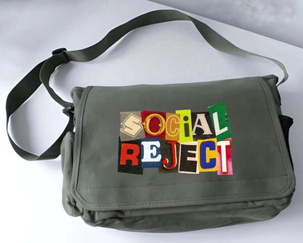 Haki Social Reject Baskılı Postacı Çanta