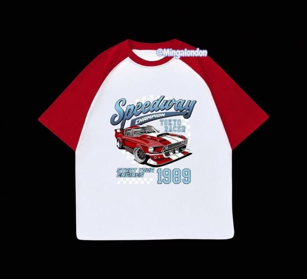 Kırmızı Reglan Kol Speedway Champıon 1989 Baskılı T-Shirt