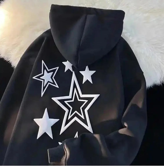 Y2k Harajuku Yıldızlar BlackOversize Kapüşonlu Tech Aesthetic Sweatshirt