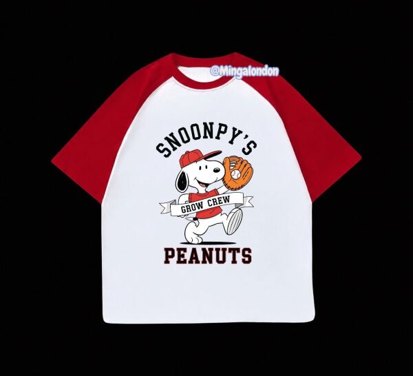 Kırmızı Reglan Kol Snoopy's Peanuts Baskılı T-Shirt
