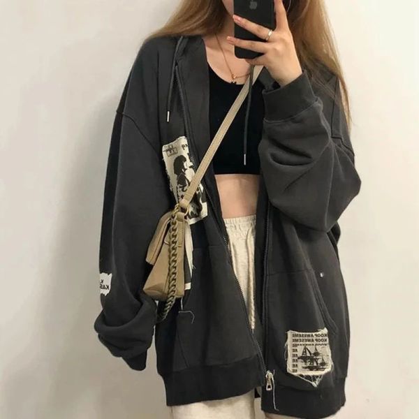 Punk Distressed Appliques Hoodie Jacket