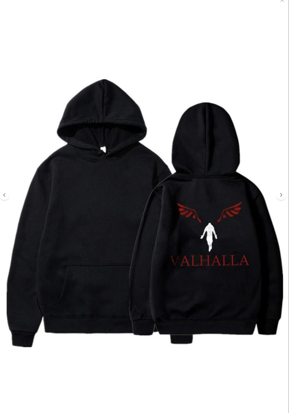 Y2k Valhalla Sırt Baskılı Siyah Unisex Oversize Kapüşonlu Sweatshirt