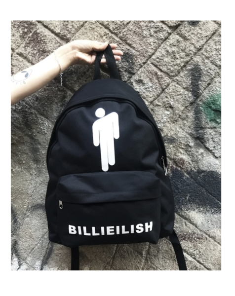 Siyah Billie Eilish Beyaz baskılı suluklu sırt okul çantası