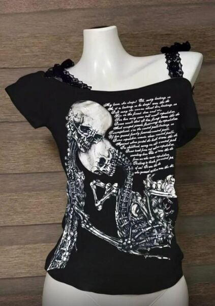 Siyah İskelet Dantel Detay Crop
