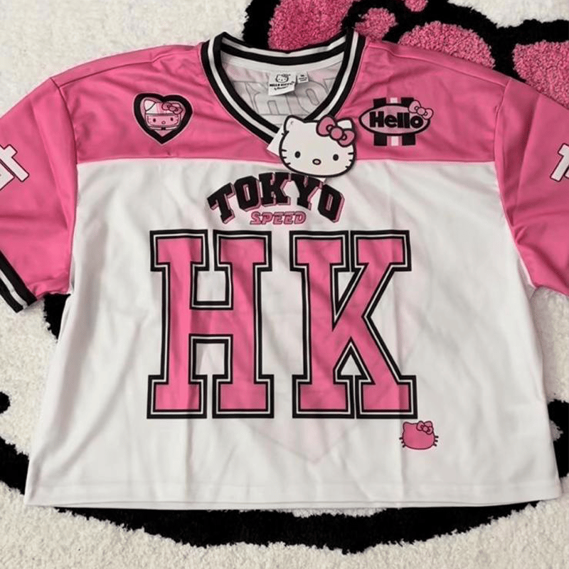 Beyaz Hello Kitty Pembe Parçalı Tokyo Speed HK T-Shirt