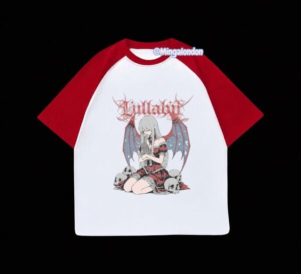 Kırmızı Reglan Kol Lullaby Baskılı T-Shirt