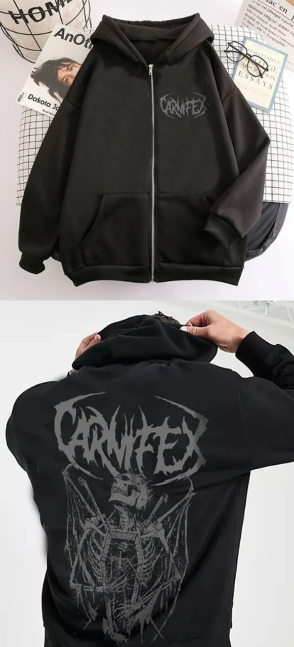 Carnifex Baskılı Unisex Oversize Kapüşonlu Hırka