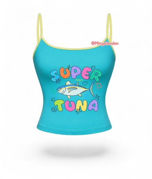 Mavi Super Tuna Baskı Askılı Crop