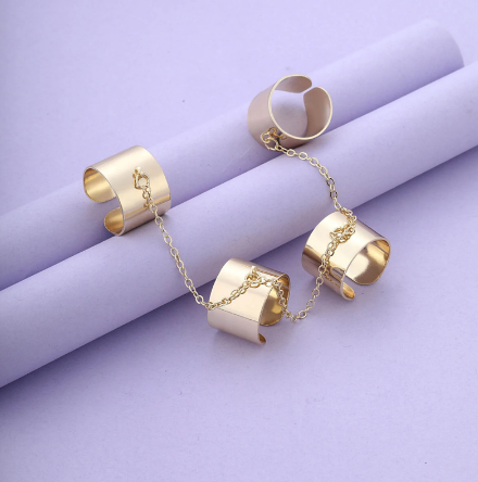 Four Finger Chain Gold Ayarlanabilir Yüzük
