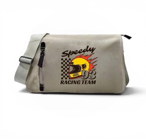 Bej Speedy Racing Team 93 Baskılı Postacı Çanta