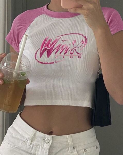 Winx Club Baskılı Reglan Kol Beyaz Crop