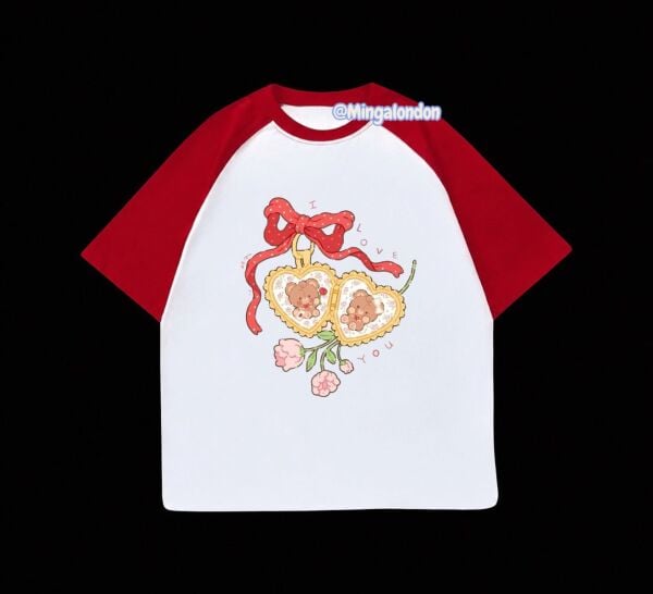 Kırmızı Reglan Kol I Love You Baskılı T-Shirt