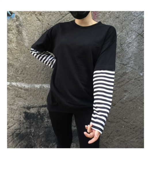 Düz Siyah Fake Kollu T-Shirt