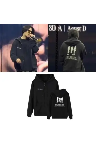 K-Pop BTS Suga August D Tour Streetwear Fermuarlı Sweatshirt Hoodie