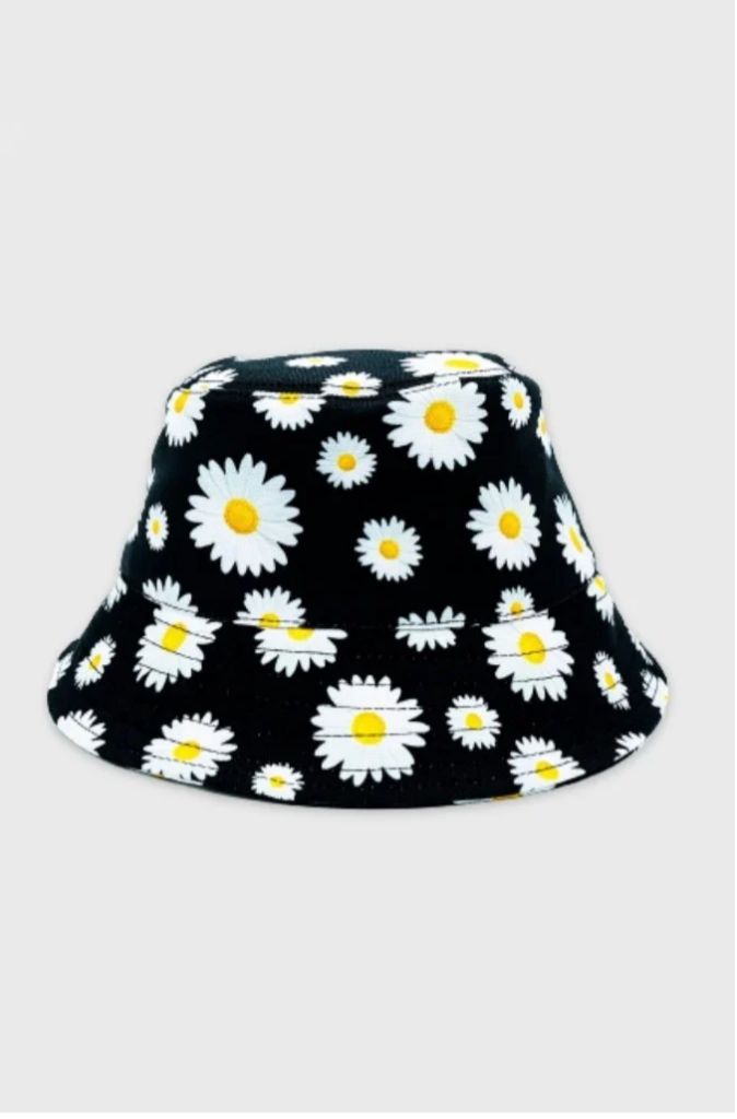 Yeni Siyah Papatya Desen Balıkçı Şapka Bucket Hat