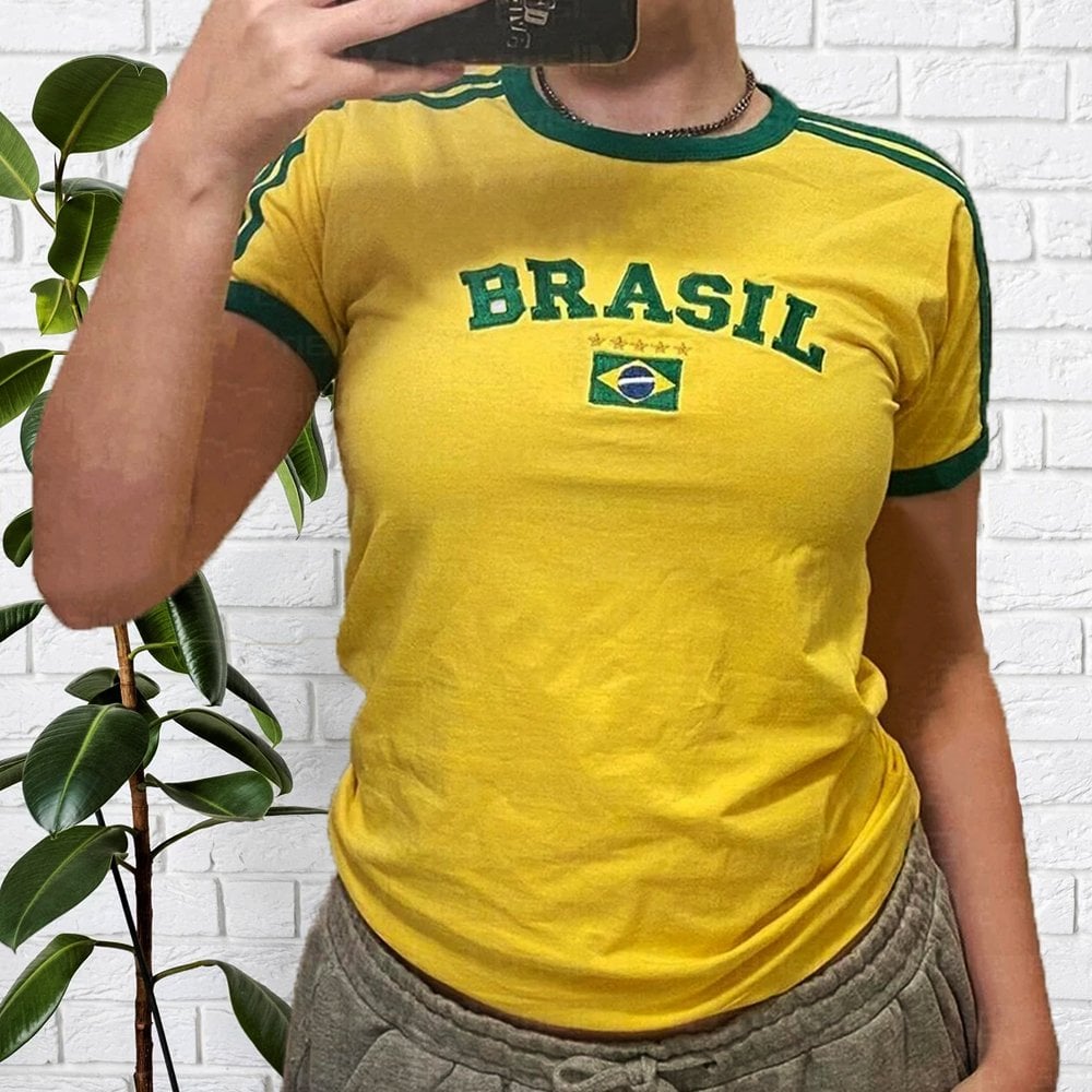 Sarı Vintage Brasil Yarım T-Shirt