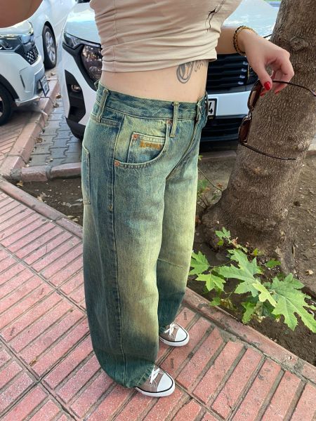 Y2k Yeşil Eskitme Bdg Jean