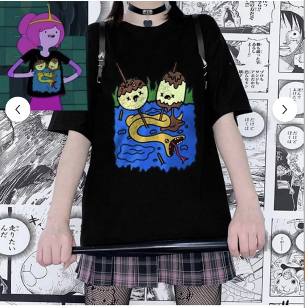 Adventure Time baskılı siyah tişört