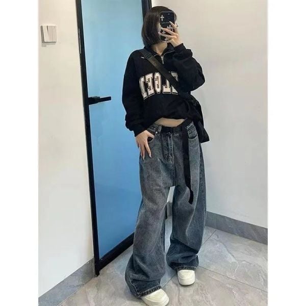 Y2k Mavi Taşlanmış Vintage Kot Pantolon