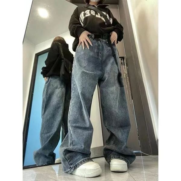 Y2k Mavi Taşlanmış Vintage Kot Pantolon