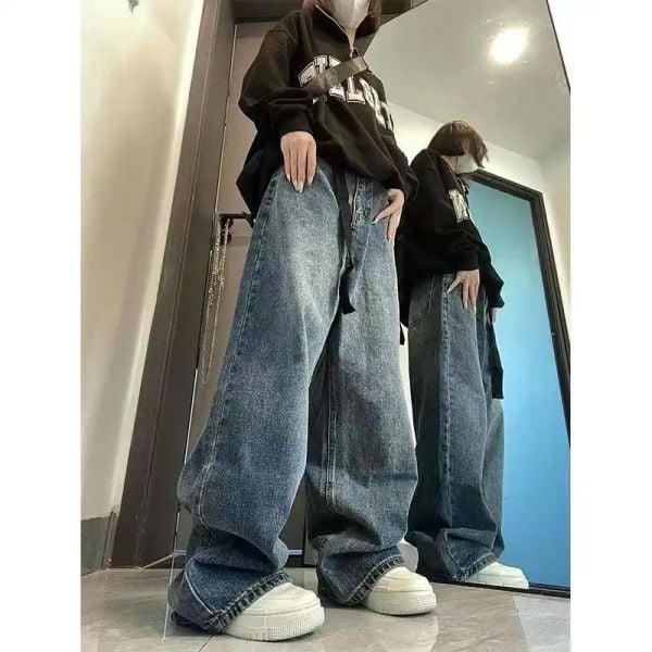 Y2k Mavi Taşlanmış Vintage Kot Pantolon