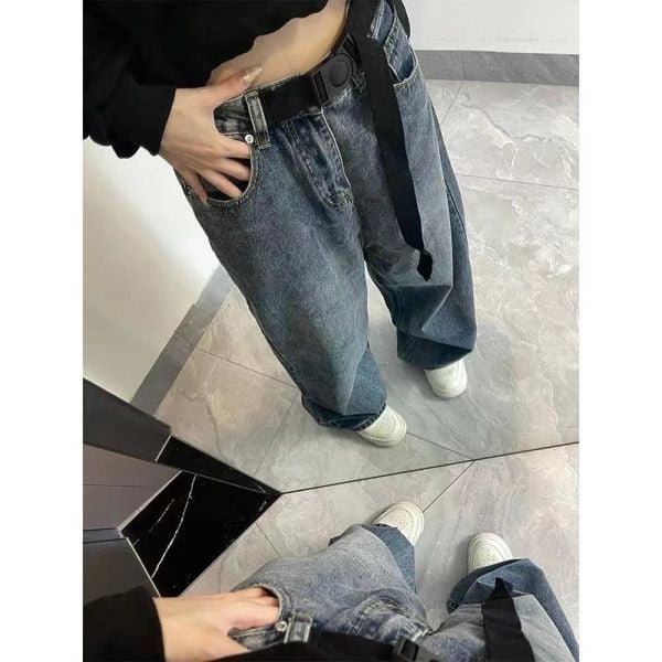 Y2k Mavi Taşlanmış Vintage Kot Pantolon