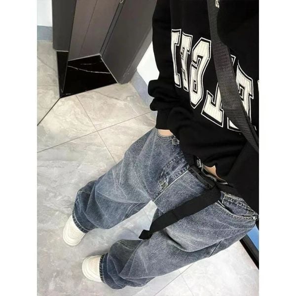 Y2k Mavi Taşlanmış Vintage Kot Pantolon