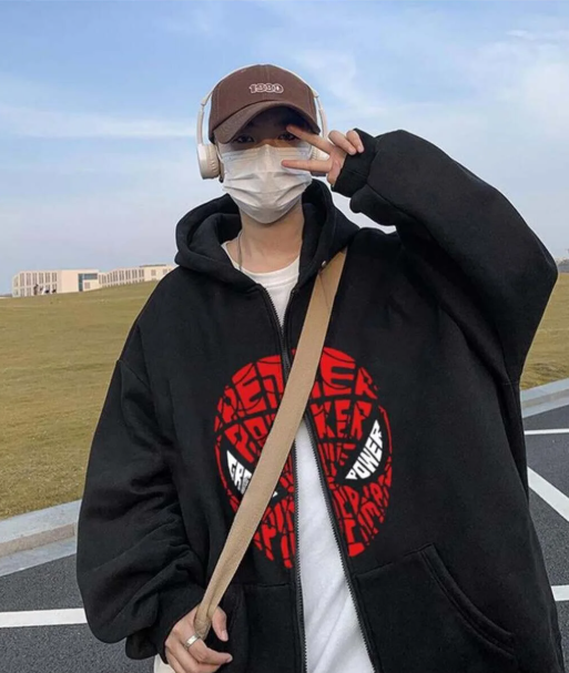 Spider-Man Head Baskılı Oversize Fermuarlı Siyah Unisex Kapüşonlu Hırka