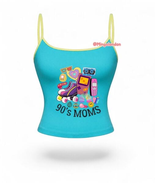 Mavi 90's Moms Baskı Askılı Crop