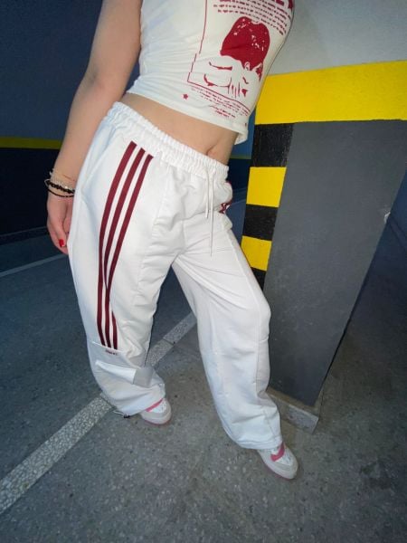 Y2k Beyaz Line Detail Unisex Eşofman Altı