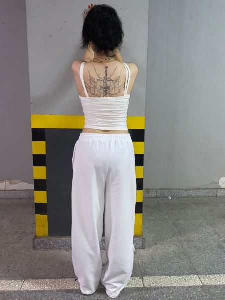 Y2k Beyaz Line Detail Unisex Eşofman Altı