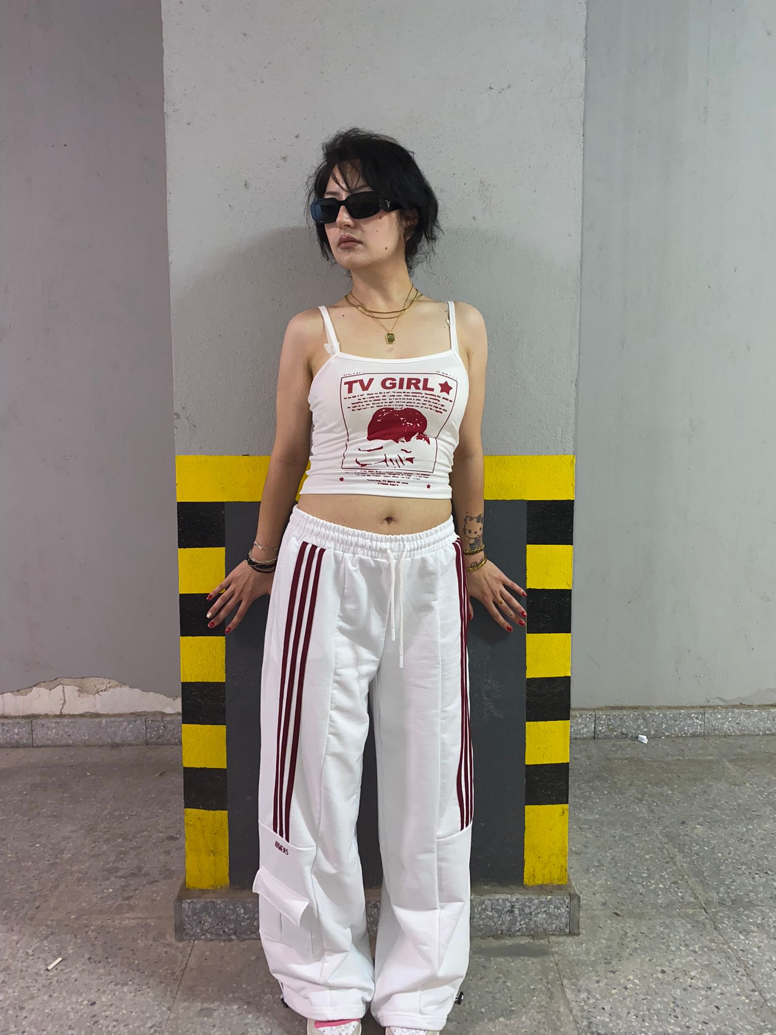 Y2k Beyaz Line Detail Unisex Eşofman Altı
