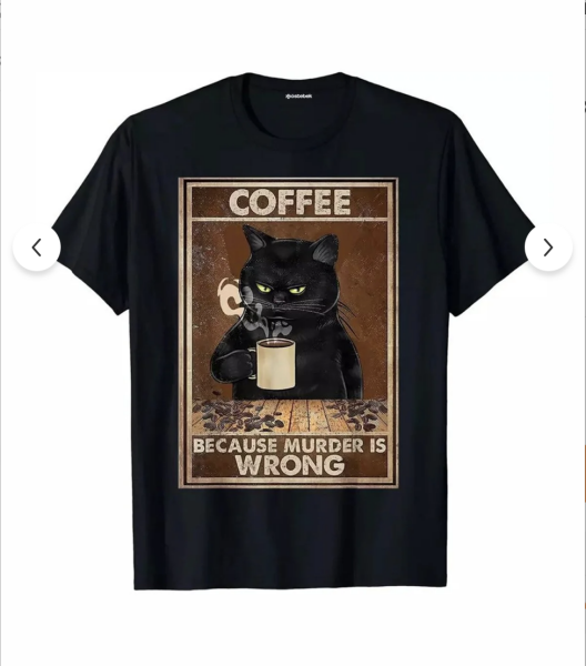 Siyah Coffee Cat baskılı oversize tişört