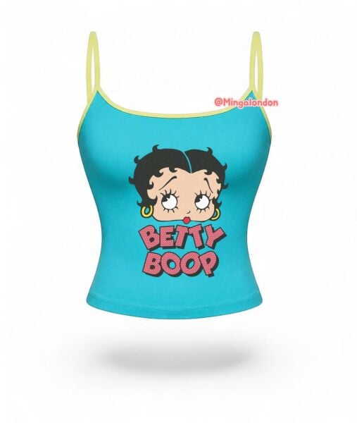 Mavi Betty Boop Baskı Askılı Crop