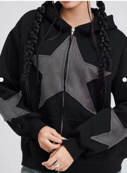 Vintage Star Zip Oversize Fermuarlı Unisex Kapüşonlu Hırka
